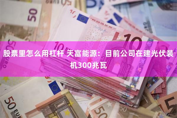 股票里怎么用杠杆 天富能源：目前公司在建光伏装机300兆瓦